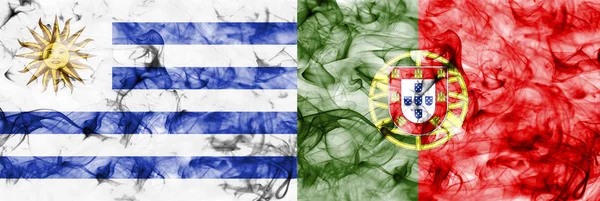 Uruguay vs Portekiz duman bayrak, çeyrek final, futbol Dünya Kupası 2018, Moskova, Rusya Federasyonu