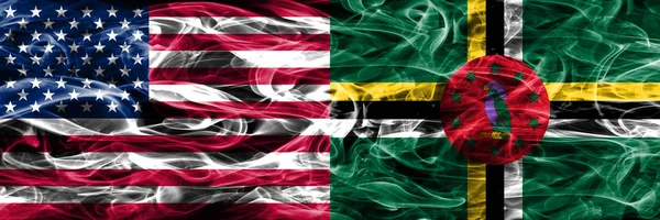 Estados Unidos Dominica Fumaça Bandeiras Conceito Colocado Lado Lado — Fotografia de Stock