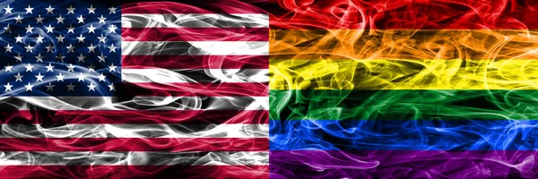 アメリカ合衆国対ゲイ煙フラグ コンセプト サイド サイド配置 — ストック写真