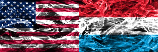 Estados Unidos Luxemburgo Fumaça Bandeiras Conceito Colocado Lado Lado — Fotografia de Stock