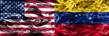 ABD rakip Venezuela duman yan yana yerleştirilmiş kavramı bayraklar.
