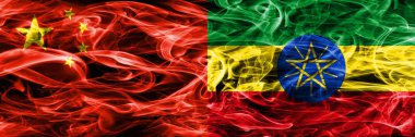 Çin vs Etiyopya duman bayrakları yan yana yerleştirilmiş