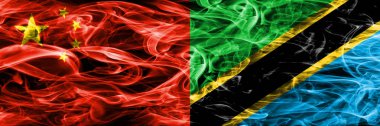 Çin vs Tanzanya duman bayrakları yan yana yerleştirilmiş