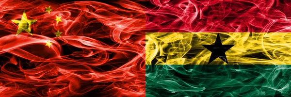 China Ghana Smoke Flags Placed Side Side — Stock Photo, Image