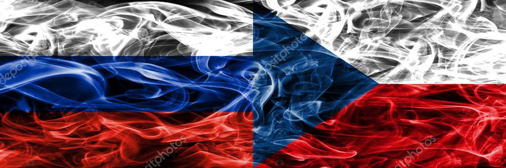 Russia vs Czech Republic smoke flags placed side by side