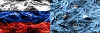 Rusya vs Mikronezya duman bayrakları yan yana yerleştirilmiş
