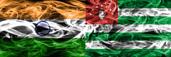 India Abchazië Rook Vlaggen Naast Elkaar Geplaatst — Stockfoto