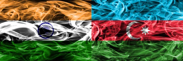India Azerbaijan Smoke Flags Placed Side Side — Stock Photo, Image