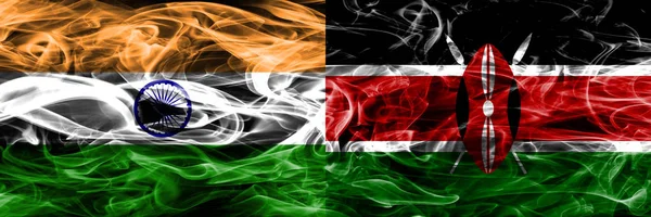 Indien Kenya Rök Flaggor Placeras Sida Vid Sida — Stockfoto