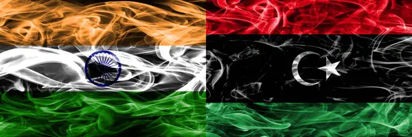 Indien Libyen Rök Flaggor Placeras Sida Vid Sida — Stockfoto