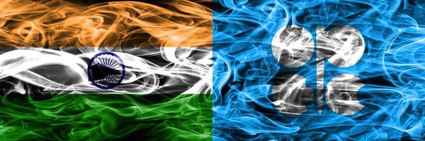 Indien Opec Rök Flaggor Placeras Sida Vid Sida — Stockfoto
