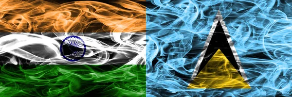 Ινδία Εναντίον Της Αγία Λουκία Καπνίζουν Σημαίες Που Τοποθετούνται Δίπλα — Φωτογραφία Αρχείου