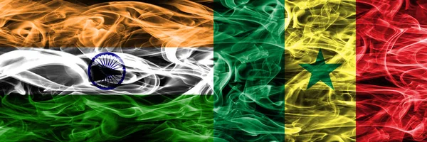 Magyarország Szenegál Füst Zászlók Egymás Mellé — Stock Fotó