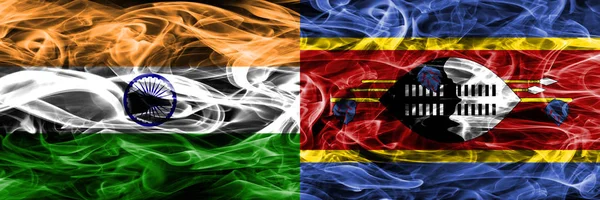 Индия Свазиленд Дым Флаги Помещены Бок Бок — стоковое фото