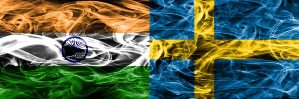 India Svéd Füst Zászlók Egymás Mellé — Stock Fotó
