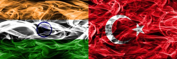 India Turkey Smoke Flags Placed Side Side — Stock Photo, Image