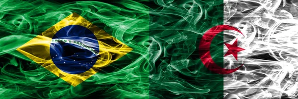 Bandeiras Fumaça Brasil Argélia Colocadas Lado Lado — Fotografia de Stock