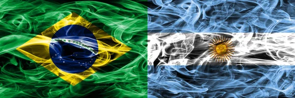 Brazil Argentina Smoke Flags Placed Side Side — Stock Photo, Image