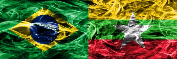 Brazil Myanmar Smoke Flags Placed Side Side — Stock Photo, Image