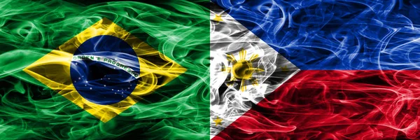 Бразилія Проти Філіппіни Дим Прапори Розміщені Поруч — стокове фото
