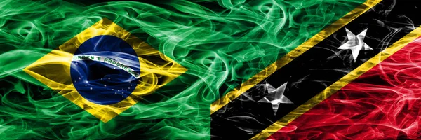 Brazil Saint Kitts Nevis Smoke Flags Placed Side Side — Stock Photo, Image