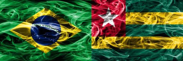 Brazil Togo Smoke Flags Placed Side Side — Stock Photo, Image