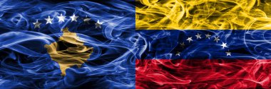 Kosova rakip Venezuela duman bayrakları yan yana yerleştirilmiş
