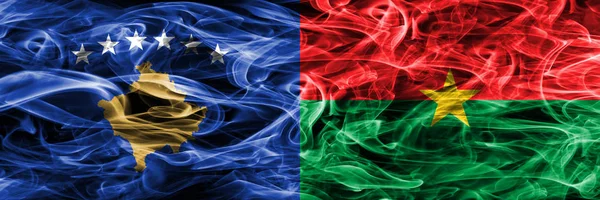 Koszovó Burkina Faso Füst Zászlók Egymás Mellé — Stock Fotó