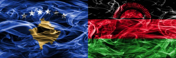 Koszovó Malawi Füst Zászlók Egymás Mellé — Stock Fotó