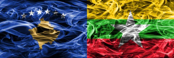 Kosovo Myanmar Rök Flaggor Placeras Sida Vid Sida — Stockfoto