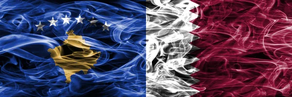 Koszovó Katar Füst Zászlók Egymás Mellé — Stock Fotó