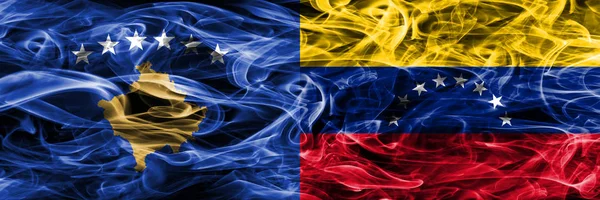 Косово Против Венесуэлы Дымовые Флаги Размещенные Бок Бок — стоковое фото