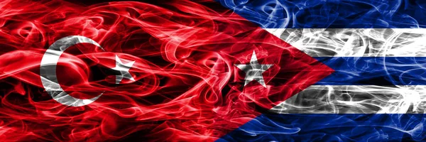 Turkey vs Cuba smoke flags placed side by side. Turkish and Cuba flag together