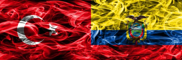 Turkey Ecuador Smoke Flags Placed Side Side Turkish Ecuador Flag — Stock Photo, Image