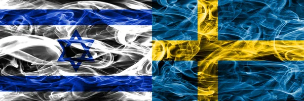 Israel vs Sweden smoke flags placed side by side. Israeli and Sweden flag together