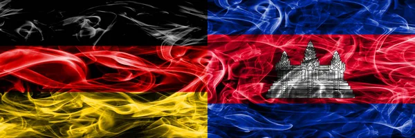 Germany Cambodia Smoke Flags Placed Side Side German Cambodia Flag — Stock Photo, Image