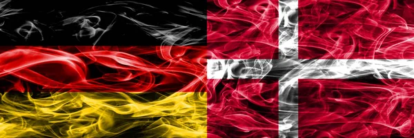 Germany Denmark Smoke Flags Placed Side Side German Denmark Flag — Stock Photo, Image