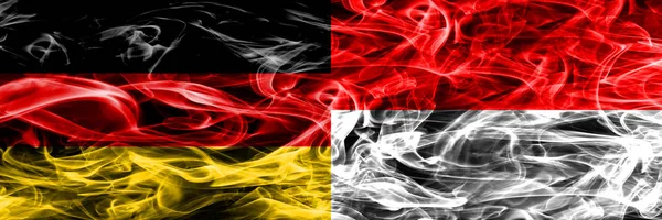 Deutschland Indonesien Rauchfahnen Nebeneinander Platziert Deutsche Und Indonesische Fahne Zusammen — Stockfoto