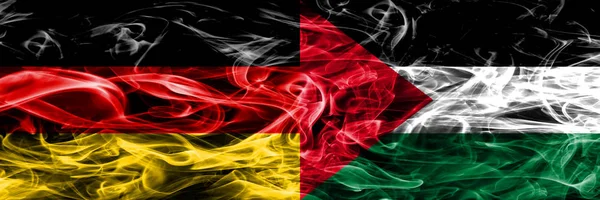 Germany Palestine Smoke Flags Placed Side Side German Palestine Flag — Stock Photo, Image