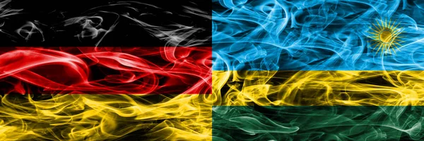 Germany Rwanda Smoke Flags Placed Side Side German Rwanda Flag — Stock Photo, Image