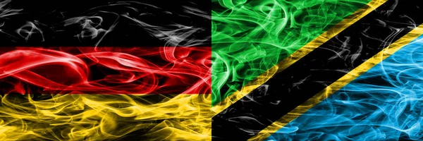 Німеччина Проти Танзанії Дим Прапори Розміщені Поруч Німецька Танзанії Прапор — стокове фото