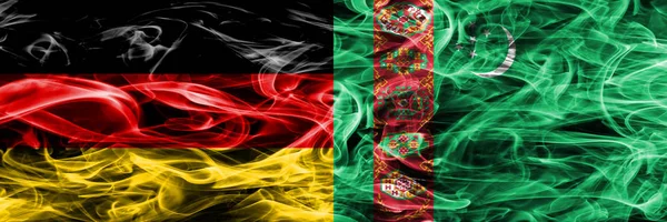 Germany Turkmenistan Smoke Flags Placed Side Side German Turkmenistan Flag — Stock Photo, Image