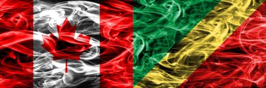 Kanada vs Kongo duman bayrakları yan yana yerleştirilmiş. Kanada ve Kongo bayrağı birlikte