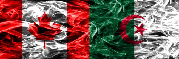 Canada Algeria Smoke Flags Placed Side Side Canadian Algeria Flag — Stock Photo, Image