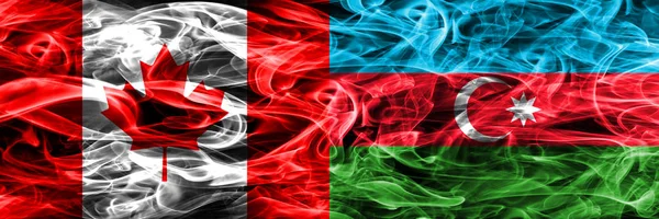 Канада Азербайджан Дымовые Флаги Размещенные Бок Бок Канадский Азербайджанский Флаг — стоковое фото
