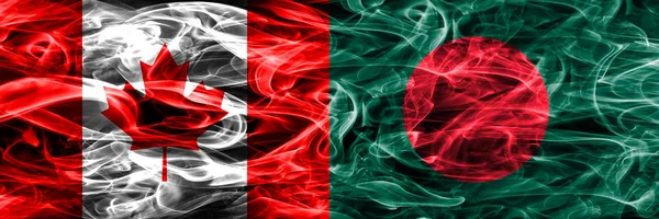 Banderas Humo Canadá Bangladesh Colocadas Una Lado Otra Bandera Canadá — Foto de Stock