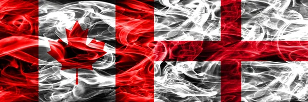 Canadá Inglaterra Banderas Humo Colocadas Lado Lado Bandera Canadá Inglaterra — Foto de Stock