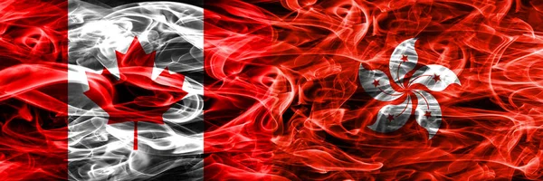 Canada Hong Kong Smoke Flags Placed Side Side Canadian Hong — Stock Photo, Image