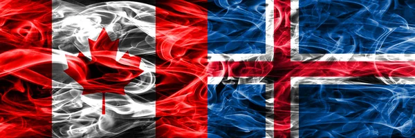 캐나다 아이슬란드 나란히 배치를 캐나다와 아이슬란드 깃발을 — 스톡 사진