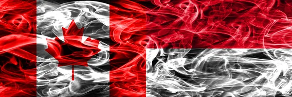 Canada Monaco Rauchfahnen Nebeneinander Platziert Kanadische Und Monaco Flagge Zusammen — Stockfoto